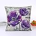 Vovomay Home Purple Flower Style Home Decorative Flax Throw Pillow Cover Cushion Case Square Pillowslip For Home Decor 18 X 18'' (Flower-A)