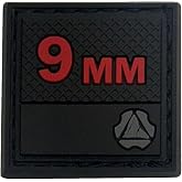9mm Hook Patch, Mini 1.0 x 1.0 inch Size, Black (Red Text)