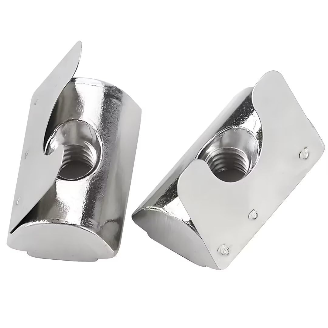 SYDARSYN Roll in Spring T Nut with Spring Sheet Carbon Steel Nickel-Plated T Slot Nuts for Aluminum Profile (45 Series) M5, 10 pcs