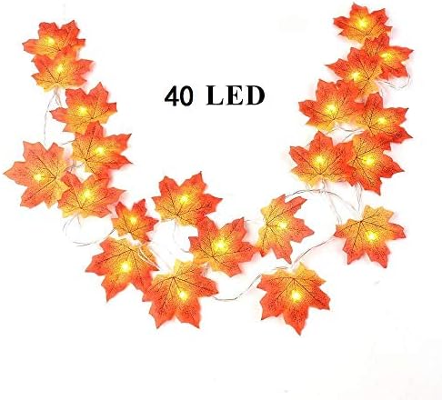 Fall Maple Leaves String Lights,13 Feet 40 LED Waterproof Maple Leaf Garland Lights,3AA Battery Powered Decorations Lights for Indoor Outdoor Autumn Harvest Thanksgiving Christmas Decor