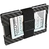 Fidelo Minimalist Wallet For Men - Slim RFID Blocking Mens Wallets Credit Card Holder. 3K Carbon Fiber. The Compact Wallet Comes With 5 Colors of Cash Bands - Minimalist Elite