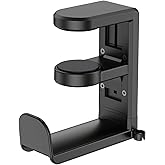 EURPMASK Rotating Headphone Stand,Adjustable Clamp-on Headset Holder Hanger | 360 Degree Swivel,Headset Hook Under Desk,No Residue,Cable Organizer,Soft Rubber Pads,Keep Headphones Secure&amp;Desk Tidy,Black