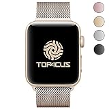top4cus Double Electroplating Milanese Loop Stainless Steel Replacement iWatch Band with Magnetic Closure Clasp for Apple Watch - 38mm Regular Length - Gold