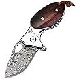 KUNSON Small Folding Knife Pocket Knife Redwood Handle VG10 Damascus Steel Sharp Blade - Pocket Knife for Men - Best Partner for Camping Hunting Fishing - EDC and Outdoor Gear