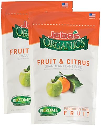 Jobes Organics Fruit &amp; Citrus Fertilizer with Biozome, 3-5-5 Organic Fast Acting Granular for All Fruit and Citrus Trees QPXnsN, 2Packs (1.5-Pound)