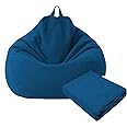 Large Small Lazy Sofas Cover Chairs Without Filler Linen Cloth Lounger Seat Bean Bag Pouf Puff Couch Tatami Living Room Beanbags (Blue, 85x105cm)