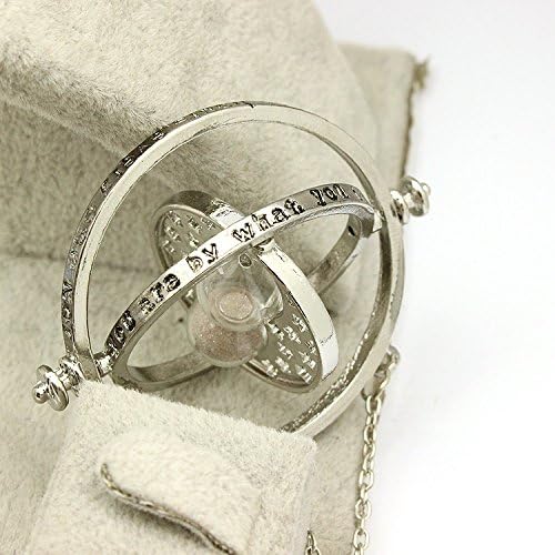 ringforu Fashion Unisex Hermione Granger Rotating Spins Gold Hourglass Harry Potter Time Turner Pendant Necklace (Size: 50 cm, Color: Silver)