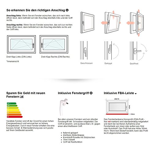 Kellerfenster - Kunststoff - Fenster - weiß - BxH: 50 x 40 cm - 500 x 400 mm - DIN Links - 3 fach Verglasung - 60 mm… – Bild 7