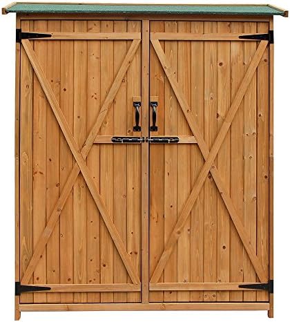 Yoshioe 64"H 100% Fir Wooden Shed Garden Storage Sheds• Double Doors Lockable Cabinet• Easy to install• Enough Space for Outdoor Storage