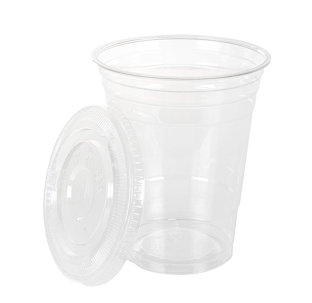 TashiBox Disposable Plastic Cups with Flat Lids, 100 Sets, 16 oz