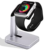 A'O Apple Watch Charging Dock Compatible with Apple Watch Charger, iWatch Holder Stand for Smart Watches Series 38/42mm. Silver Black Color Station, Cable not Included. Antislip Platform.