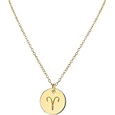 Handmade Zodiac Charm Necklace, Sterling Silver Silver, Yellow Gold, Rose Gold Stamped Engraved Circle Disc, Adjustable Length, Personalized Gift for Girl, Woman, Her, Christmas, Anniversary, Birthday