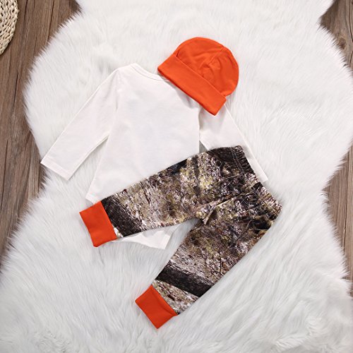 Newborn Baby Boys Long Sleeve Letters Deer Romper Bodysuit Pants Hat Outfit Clothes Set (6-12M, Orange)
