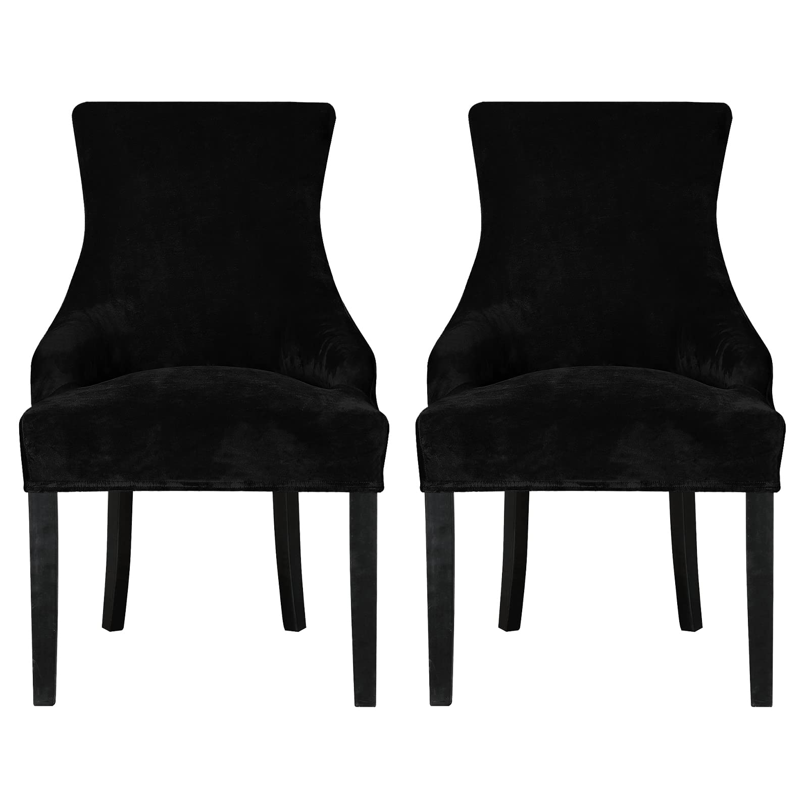 Leorate Dining Chair Covers Stretch Velvet Wingback Armchair Slipcovers Recliner Chair Protector for Kitchen Home Decor (Black, Pack of 2)