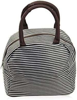 OUREILI Multi Functional Lunch Box Tote Bag with Zipper Closure for Kids,Adults (Black white stripes)