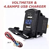 Switchtec 4.8 Amps Dual USB Rocker Style Charger w/Blue Voltmeter for Boats, Polaris RZR 900, RZR 1000, Ranger, Mobile Home, RV, Can Am Spyders, Can Am Maverick, Can AM SxS, Golf Cart (4.8A Blue)