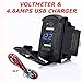 Switchtec 4.8 Amps Dual USB Rocker Style Charger w/Blue Voltmeter for Boats, Polaris RZR 900, RZR 1000, Ranger, Mobile Home, RV, Can Am Spyders, Can Am Maverick, Can AM SxS, Golf Cart (4.8A Blue)