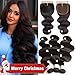 Brazilian Body Wave Human Hair 3 bundles With Closure (22 24 26 with 20) 10A grade Unprocessed Virgin Remy Hair Weave Weft with 4x4 Middle Part Lace Closure
