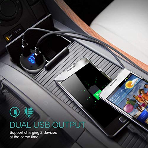 VR-robot Bluetooth FM Transmitter for Car, Wireless Bluetooth FM Radio Adapter Car Kit with Hands-Free Calling and 2 Ports USB Charger