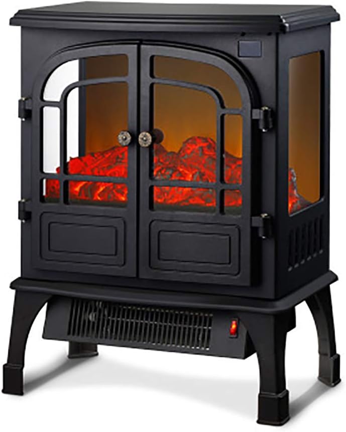 CRZJ Electric Stove Fireplace Heater, 3D Infrared Electric Fireplace Stove with Realistic Flame Effect, Black