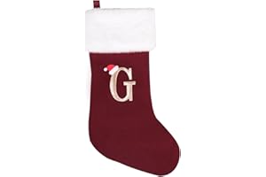 jargebur 20 Inches Initial Monogram Christmas Stocking Personalized,Deluxe Black Velvet Body with Super Soft Plush Cuff Embroidered Letter,Holiday Season Decor