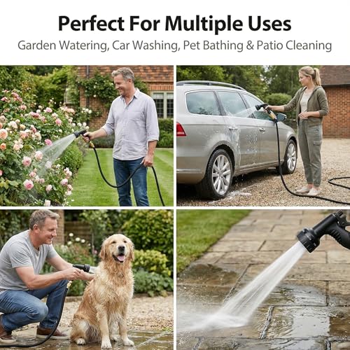 Expandable Garden Hose, Upgraded 3-Layer Natural Latex No-Kink Flexible Water Hose with 10-Pattern Spray Nozzle, Solid Brass Connectors – for Garden Watering, Car Wash, Pet Bathing (100ft)