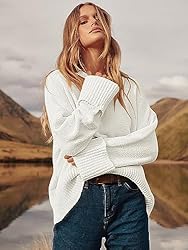 LOGENE Womens Oversized Soft Crewneck Sweater Fuzzy
