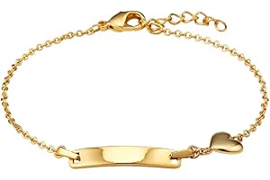 Lovearing 14k Gold Plated Brass Baby ID Plain Heart Rolo Link Chain Girls 6.5" Adjustable Tag Bracelet