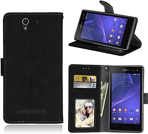 MGVV Retor Slim Fit Flip Leather Case [Kickstand Feature] PU Leather Wallet Case with 3 ID&CBrownit Cards Pocket & Kickstand Function for Sony Xperia C3