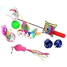 upsimples Cat Toys 10 Pieces Including Cat Teaser Wand Interactive Feather Toy Fluffy Mouse Mylar Crinkle Balls Catnip Pillow for Kitten Kitty