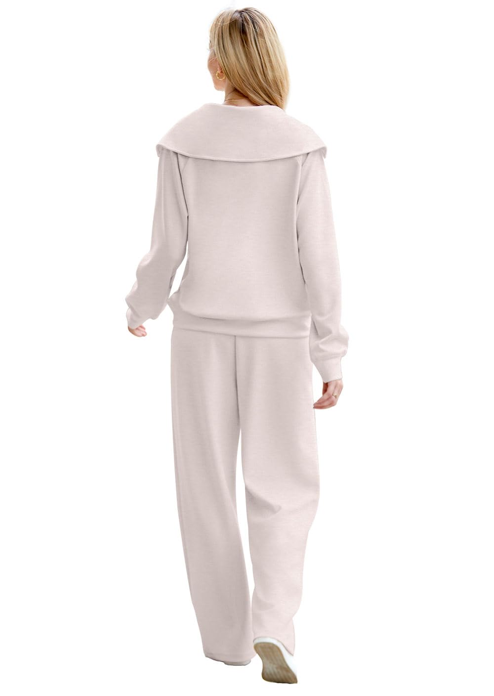 XIEERDUO 2 Piece Outfits For Women Two Piece Winter Lounge Sets Half Zip Sweatshirt Wide Leg Sweatpant Khaki M - Image 4