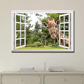 Open Window With Curious Giraffe - Canvas Art