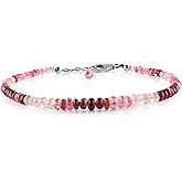 InfinityGemsArt Natural Burmese Pink Tourmaline Beaded Stone Bracelet, Natural Gemstones, Chakra Crystals and Healing Jewelry, 925 Sterling Silver 8 inch