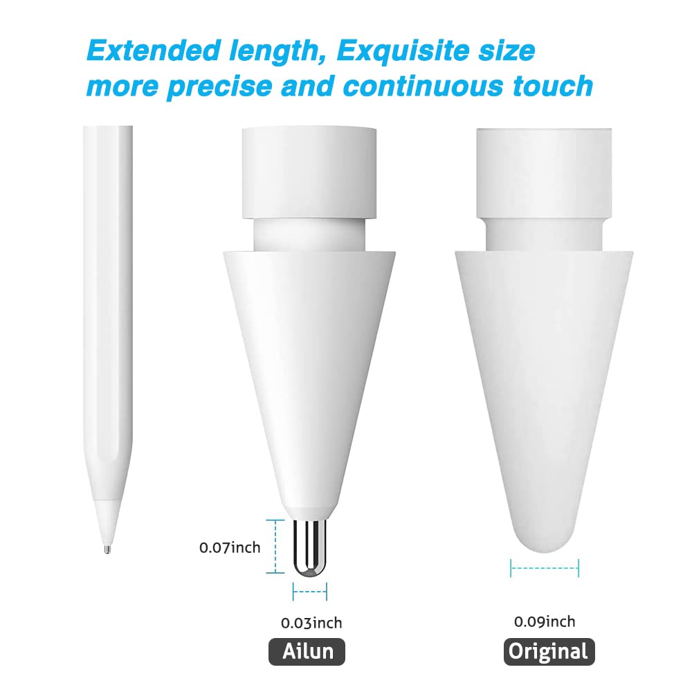 Ailun 3 Pack Apple Pencil Tips Replacement,Compatible with Apple Pencil 1st and 2nd Gen,Penlike Metal Nib Wear-Resistant Pen Needle Stylus Tip,Precise Control White