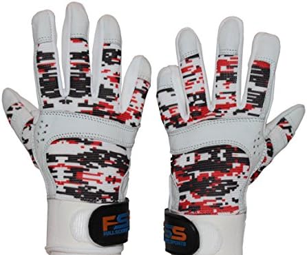 FullScope Sports Baseball Batting Gloves for Adult Boys Girls Youth Pro Softball Glove (Red/Black/White Digital Camo) Youth Small (Ages 6-8 yrs Old)