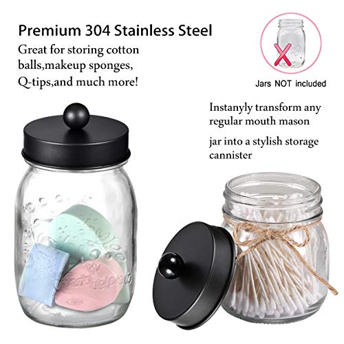 Mason Jar Bathroom Accessories Lids Set(4pcs) - Jars Not Included - Soap Dispenser,Toothbrush Holder,and Apothecary Storage Jars Lids for Regular Mouth Mason Jars - Rustproof Stainless Steel,Black