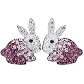 Szxc Easter Bunny Stud Earrings 925 Sterling Silver Crystal Jewelry for Women Girlfriend Wife