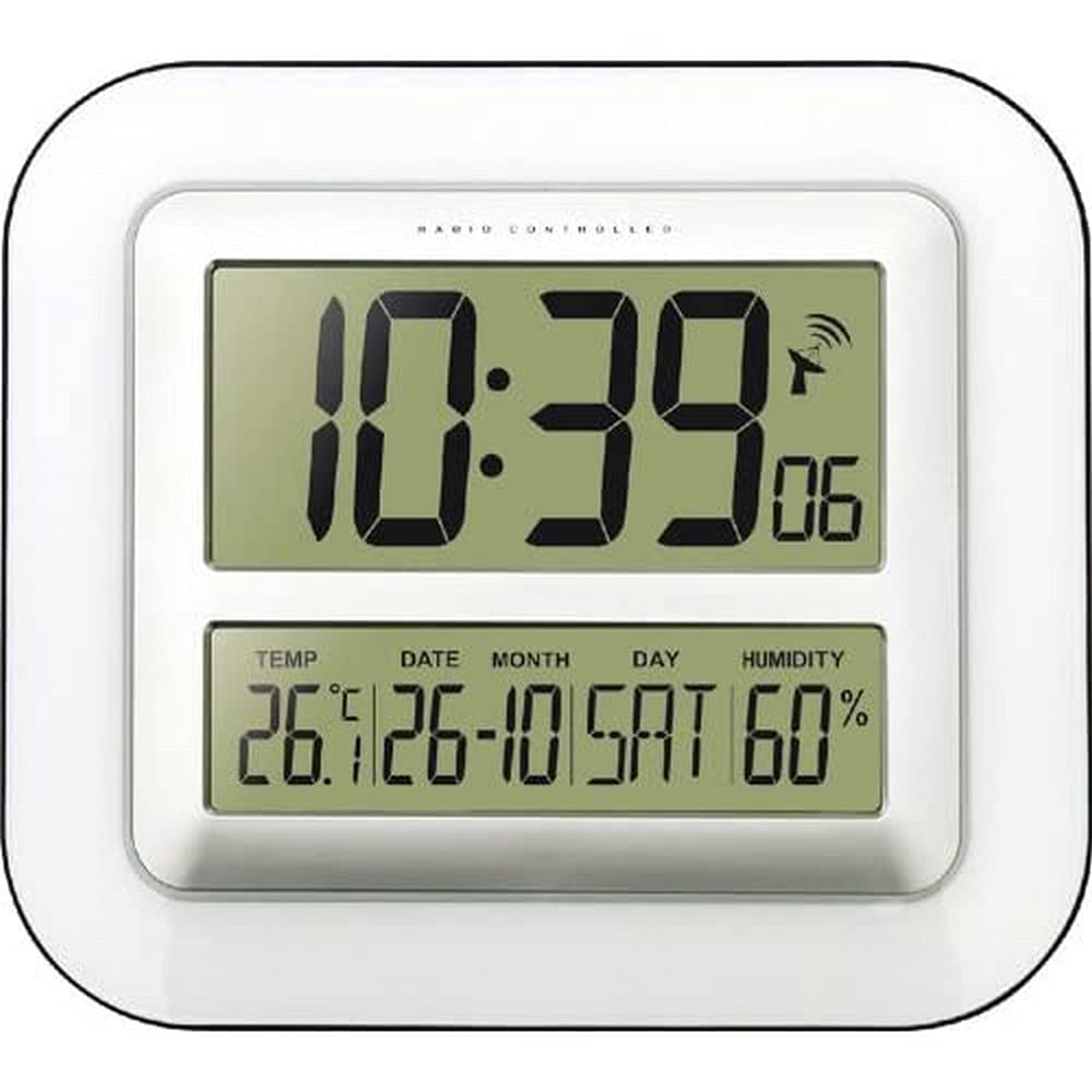 techno line Radio Controlled Clock with Manual Setting Option, White/Silver