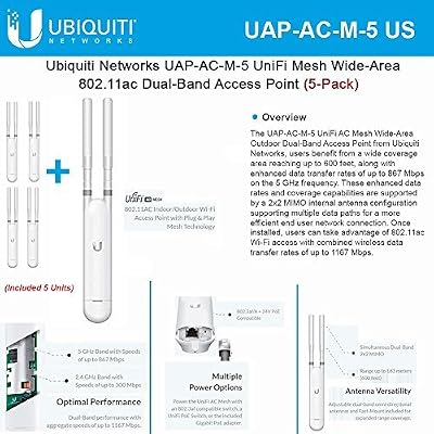 Ubiquiti UAP-AC-M-5 UniFi Mesh 802.11ac Dual-Band AP 5-Pack Outdoor Wide-Area