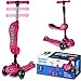 Kick Scooters for Kids Ages 3-5 (Suitable for 2-12 Year Old) Adjustable Height Foldable Scooter Removable Seat, 3 LED Light Wheels, Rear Brake, Wide Standing Board, Outdoor Activities for Boys/Girls