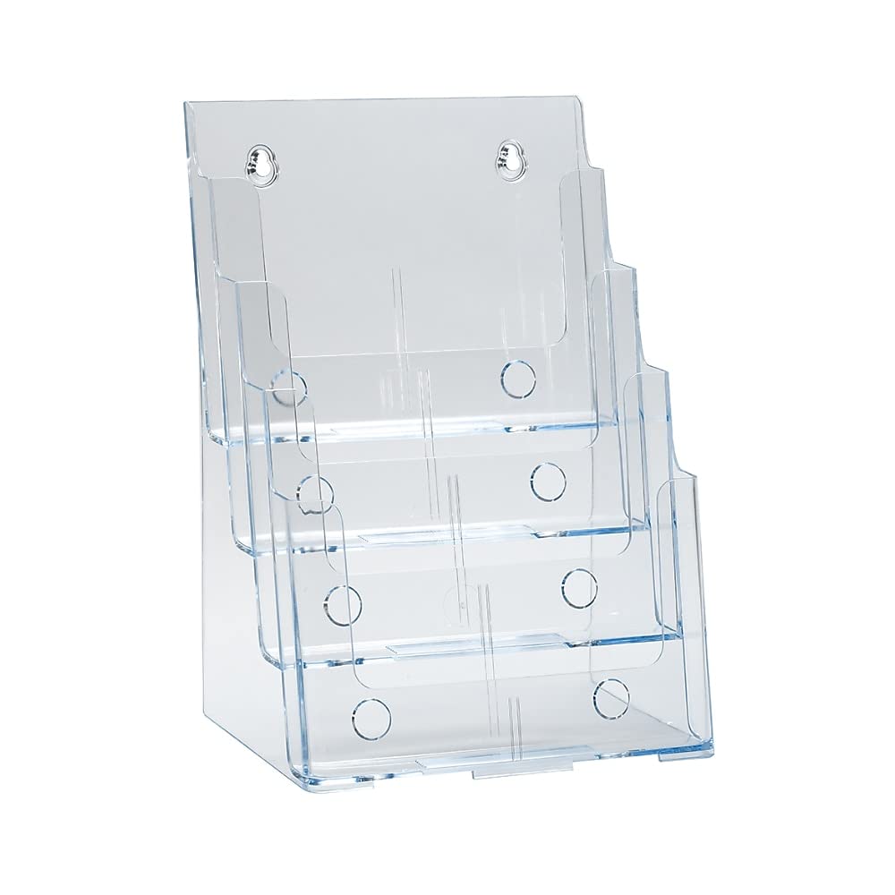 Photo 1 of Azar Displays 252376 Four Tier, Four Pocket Letter Brochure File Holder for Flyer, Office Supplies, Paper Document or Magazines, Clear Organizer for Wall and Counter Desktop Stand, 8.5" x 11"