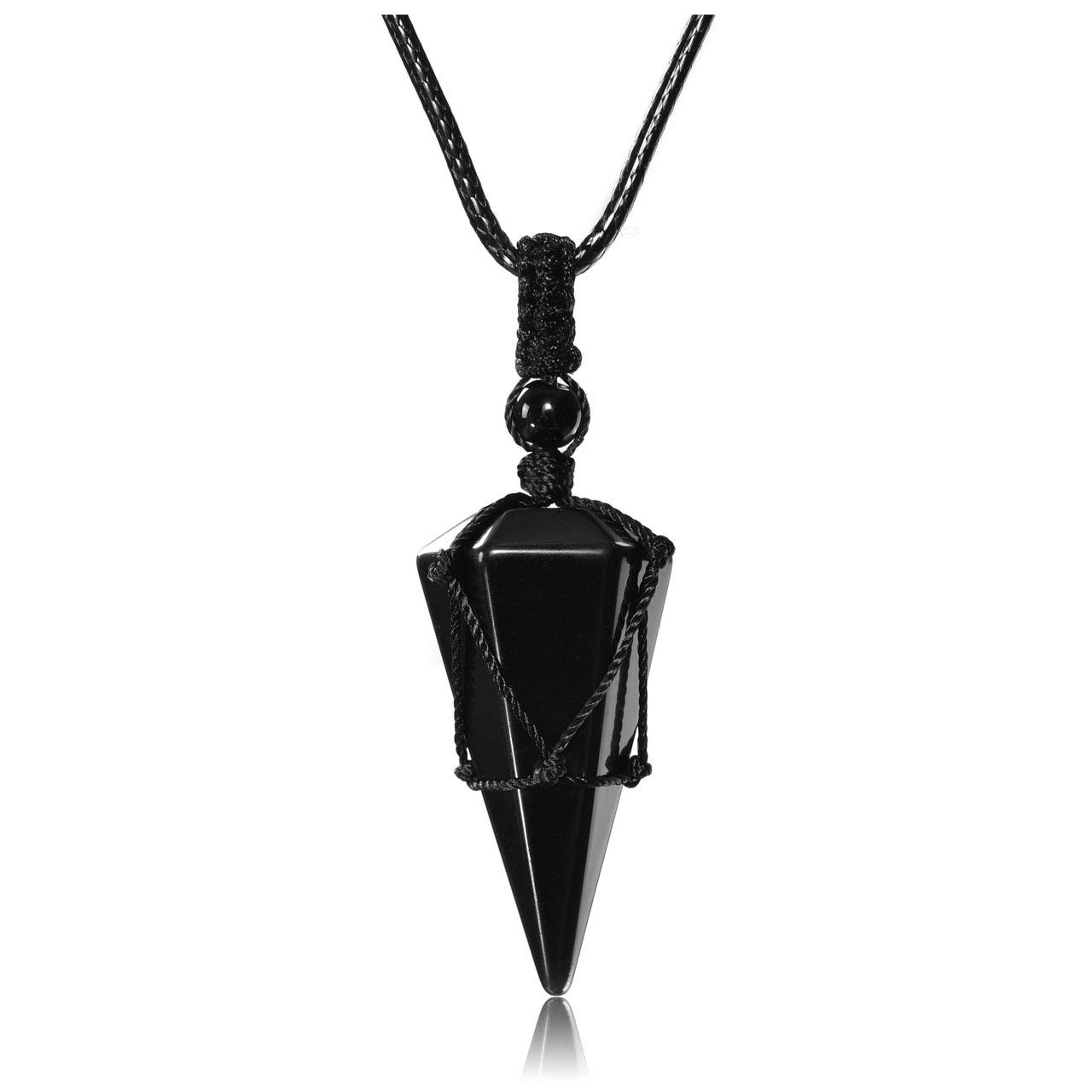 CrystalTears Black Obsidian Healing Crystal Necklace Gifts for Men, Quartz Crystals Stone Point Gemstone Pendant Necklace Reiki Spiritual Mens Crystal Jewellry gifts for Men Dad Women Christmas