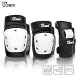 JBM Adult / Child Extra Large Cap Protective Gear Street Elbow Pads Knee Pads for Street / Park Skate, Skateboard, Skateboarding, Roller Skate, Inline Roller Skating, BMX, Bike, Cycling, Scooters and Extreme Sports with Wrist Guards ( White & Black )