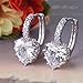 GULICX White Gold Tone Heart White Crystal Cubic Zirconia Huggie Lever Back Hoop Earrings
