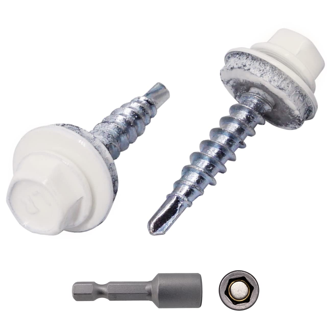(Pack of 250 pcs) Metal Roofing Screws, 4.8 x 28 mm Painted Self-Drilling Screws With EPDM Washers, Sheet Metal Hex Screw (250, Pure White RAL 9010)