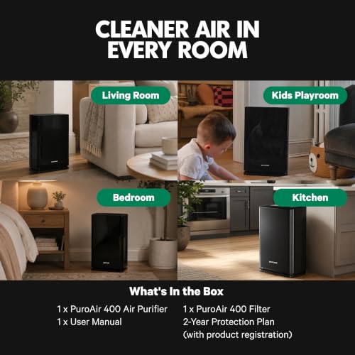 PuroAir 400 HEPA Air Purifier Large Room Air Cleaner up to 2,000 Ft² - HEPA CarbonTech Filter up to 500X Stronger - Air Quality Sensor, Auto & Quiet Sleep Modes - Air Purifiers for Large Rooms