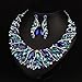 Hamer bridal Link Costume jewelry Crystal Choker Pendant Bib Statement Chain Charm Necklace and Earrings Sets (Blue)