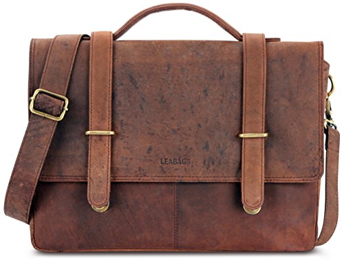 LEABAGS Memphis genuine buffalo leather briefcase in vintage style - Nutmeg