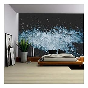 Water Splash Isolated on Dark Blue Background - Removable Wall Mural | Self-Adhesive Large Wallpaper - 66x96 inches