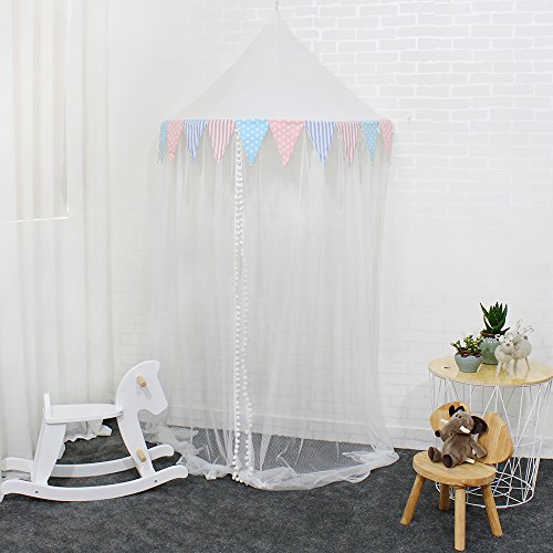 Lebze Hanging Bed Canopy Mosquito Net for Kids Baby Crib, White Kids Play Tent Indoor Outdoor Dome Princess Castle, Diameter 100cm / 39.4inch - Thumbnail 2